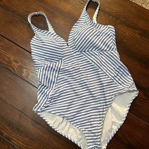 Blue and white swimsuit